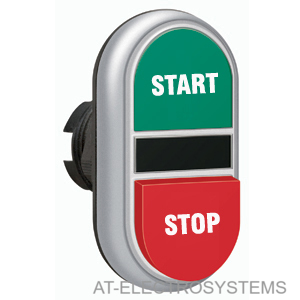 LPCB7233 Двойная кнопка нажатия, 1 выступ. и 1 плоская кнопка с пружинным возвратом, цвет зеленый/красный, символы START/STOP
