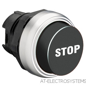 LPCB2132 Нажимная кнопка, выступающая, без монт. переходника, пружинный возврат, цвет черный, символ STOP